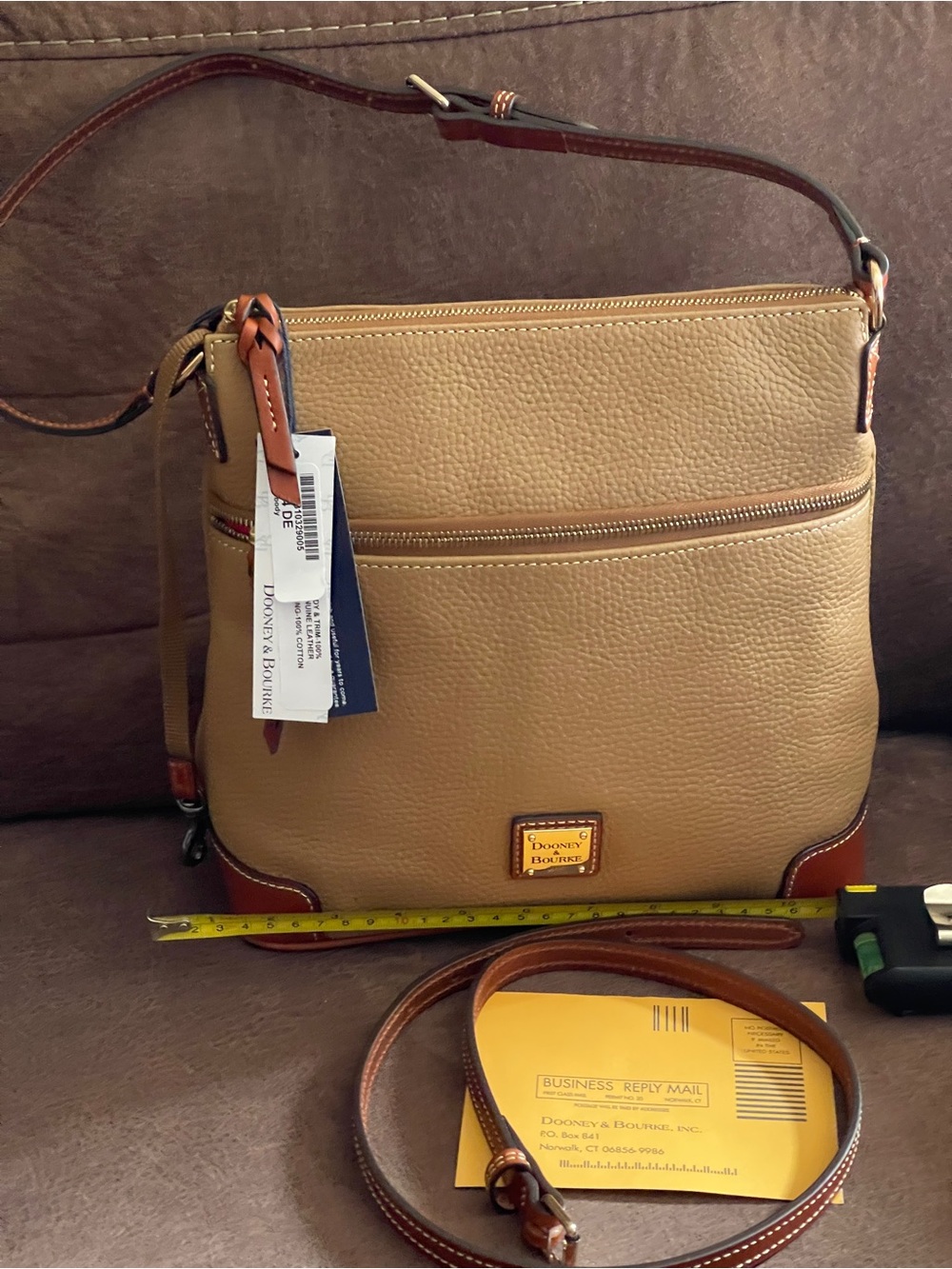 Dooney & Bourke Tan Pebble Leather Crossbody with Brown Trim